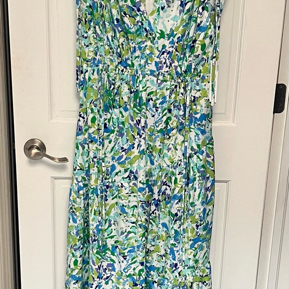 NWT Maggy London Women's Tiered Maxi with Shoulder and Waist Drawstring Details - Picture 3 of 4